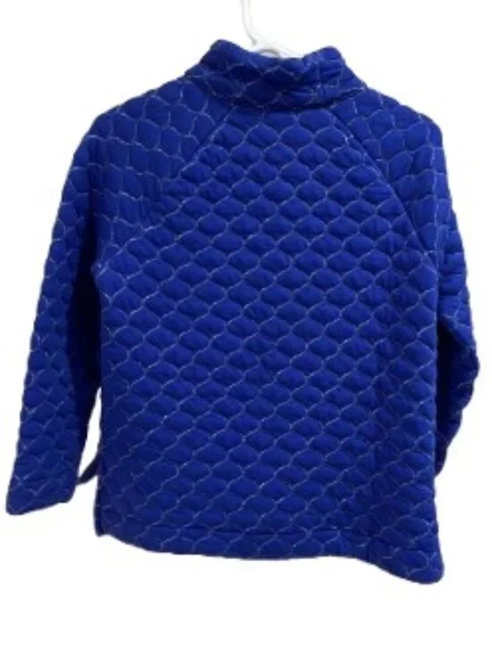 T by Talbots Petite Royal Blue Metallic Asymmetrical Zip Quilted Pullover - EUC - Picture 3 of 6